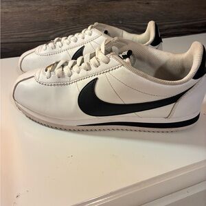 Nike Cortez White Leather Sneakers with Black Swoosh